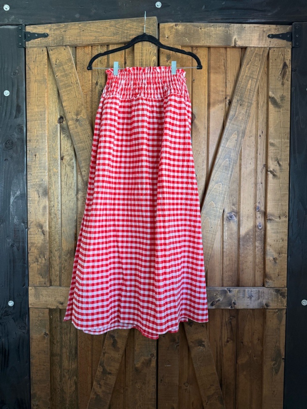Universal Thread Red Gingham Maxi Skirt with Elastic Waist